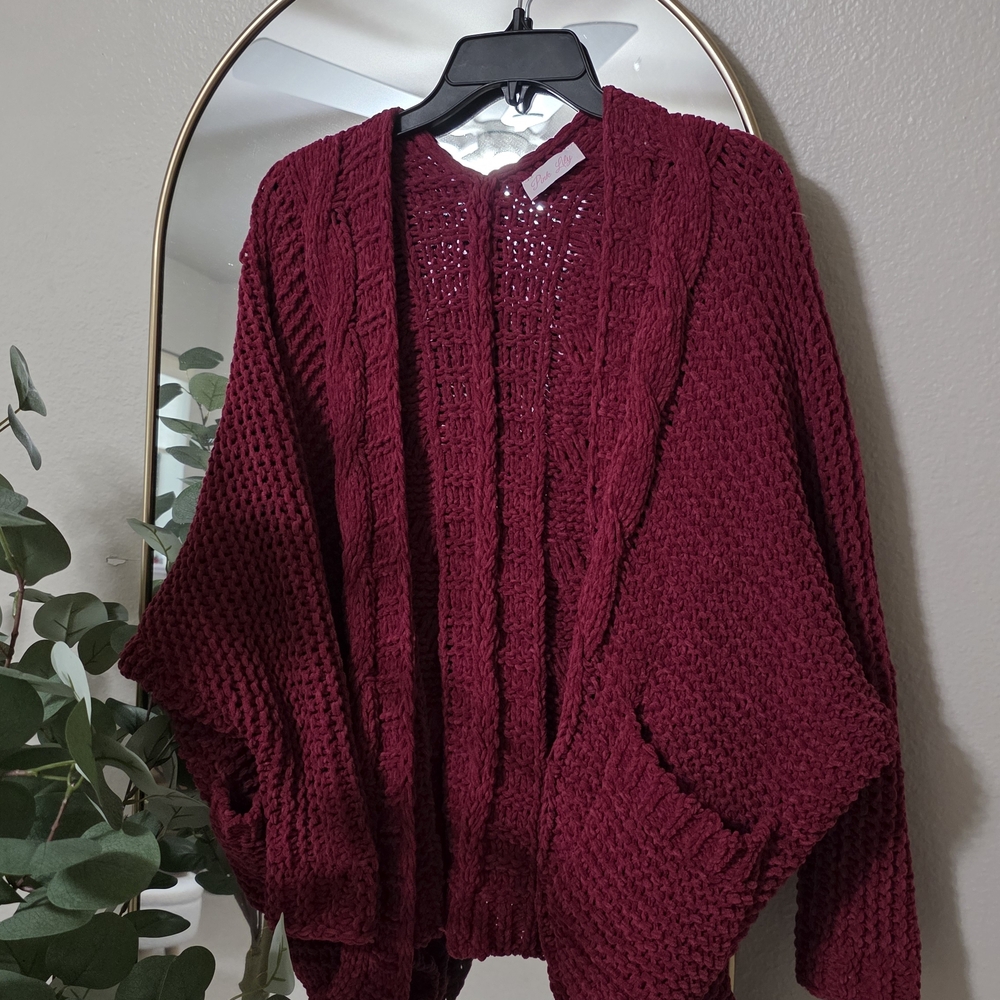 Pink Lily Deep Red Knit Cardigan